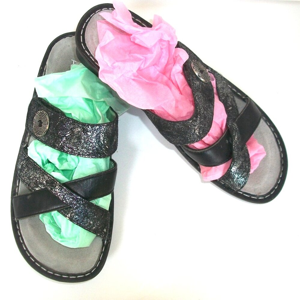 Alegria Black & Silver Victoriah Show Boat Silver &Black Comfort Slide Sandals